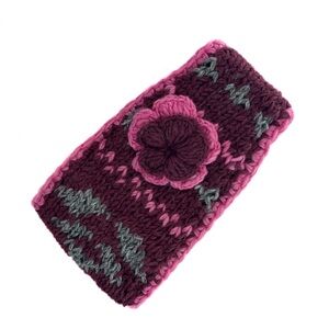 NWT Headband 100% wool Pink and Purple Knit Handmade Head Wrap with Flower